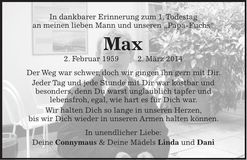 Traueranzeige Max Fuchs