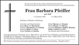 Traueranzeige Barbara Pfeiffer