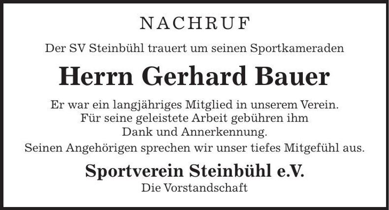 Traueranzeige Gerhard Bauer
