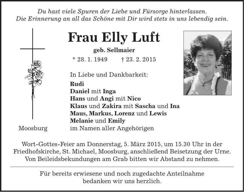 Traueranzeige Elly Luft