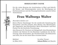 Traueranzeige Walburga Walter