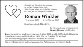 Traueranzeige Roman Winkler
