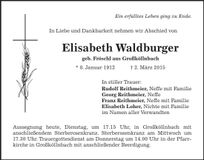 Traueranzeige Elisabeth Waldburger