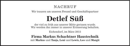 Traueranzeige Detlef Süß