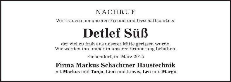 Traueranzeige Detlef Süß