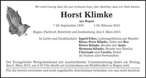 Traueranzeige Horst Klimke