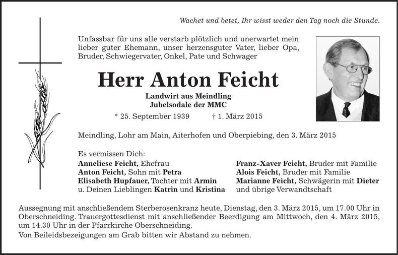 Traueranzeige Anton Feicht