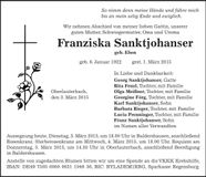 Traueranzeige Franziska Sanktjohanser