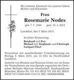 Traueranzeige Rosemarie Nodes