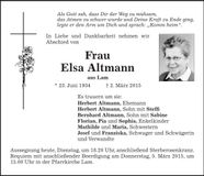 Traueranzeige Elsa Altmann