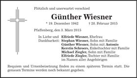 Traueranzeige Günther Wiesner