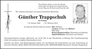 Traueranzeige Günther Trappschuh