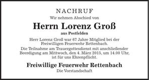 Traueranzeige Lorenz Groß