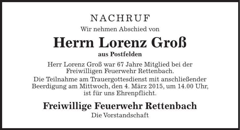 Traueranzeige Lorenz Groß