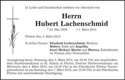 Traueranzeige Hubert Lachenschmid