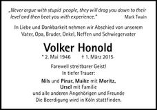 Traueranzeige Volker Honold