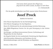 Traueranzeige Josef Prock