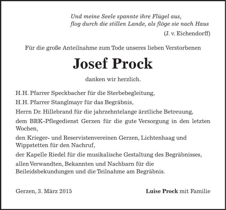 Traueranzeige Josef Prock