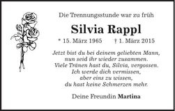 Traueranzeige Silvia Rappl