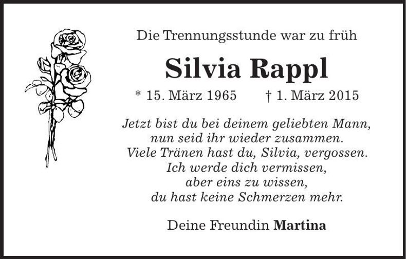 Traueranzeige Silvia Rappl