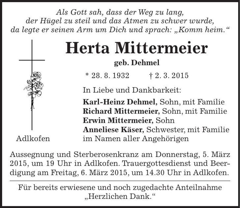 Traueranzeige Herta Mittermeier