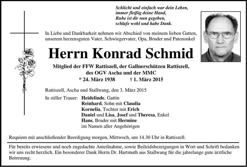 Traueranzeige Konrad Schmid