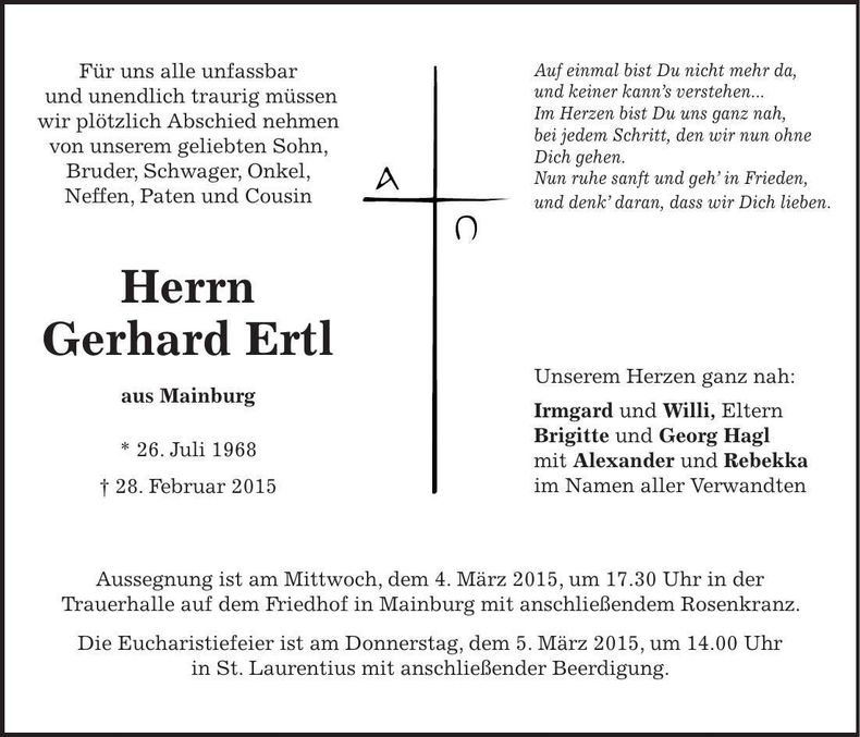 Traueranzeige Gerhard Ertl
