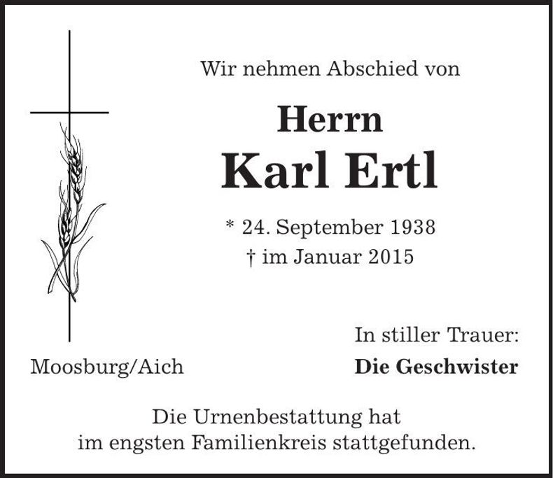 Traueranzeige Karl Ertl