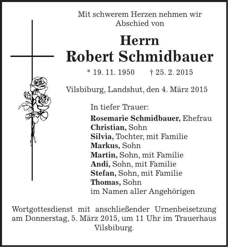 Traueranzeige Robert Schmidbauer
