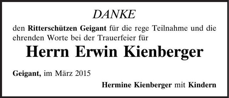 Traueranzeige Erwin Kienberger
