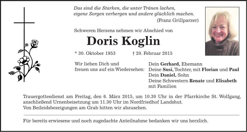 Traueranzeige Doris Koglin