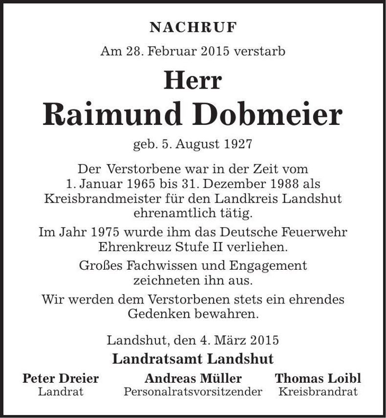 Traueranzeige Raimund Dobmeier