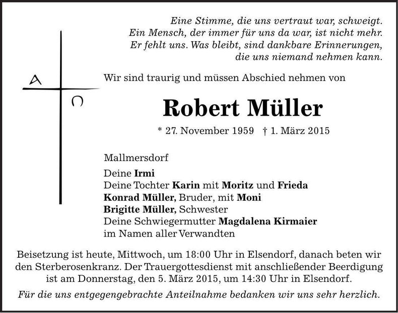Traueranzeige Robert Müller