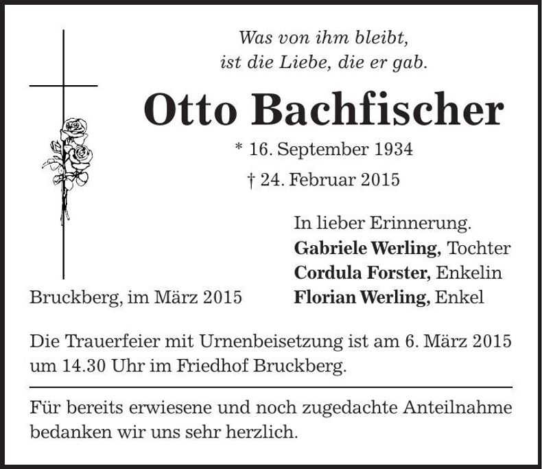 Traueranzeige Otto Bachfischer