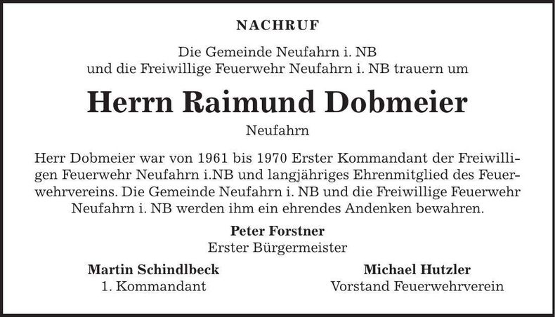 Traueranzeige Raimund Dobmeier