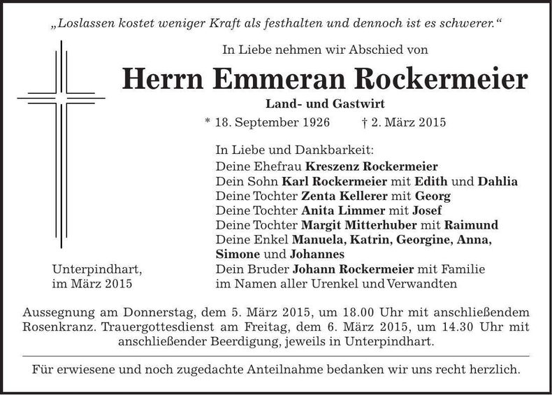 Traueranzeige Emmeran Rockermeier