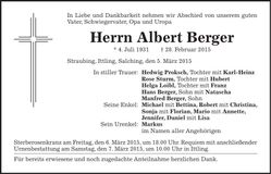 Traueranzeige Albert Berger