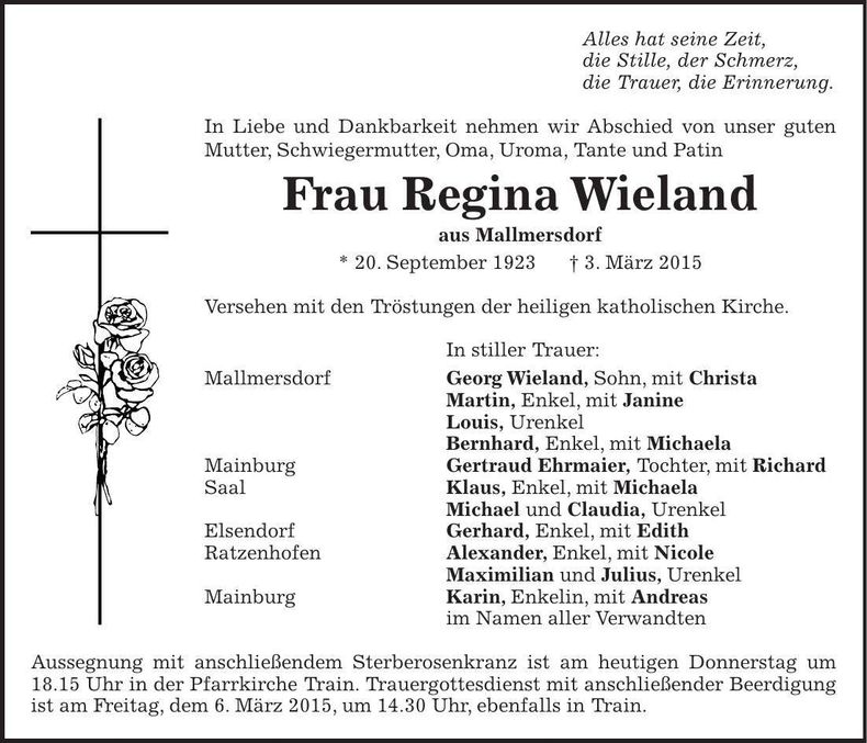 Traueranzeige Regina Wieland