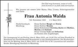 Traueranzeige Antonia Walda