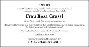 Traueranzeige Rosa Grassl