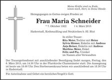 Traueranzeige Maria Schneider