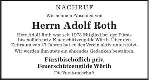 Traueranzeige Adolf Roth