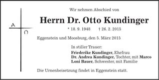 Traueranzeige Otto Dr. Kundinger