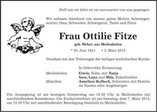 Traueranzeige Ottilie Fitze