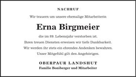 Traueranzeige Erna Birgmeier