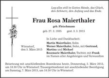 Traueranzeige Rosa Maierthaler