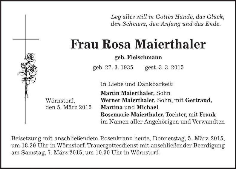 Traueranzeige Rosa Maierthaler
