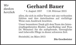 Traueranzeige Gerhard Bauer