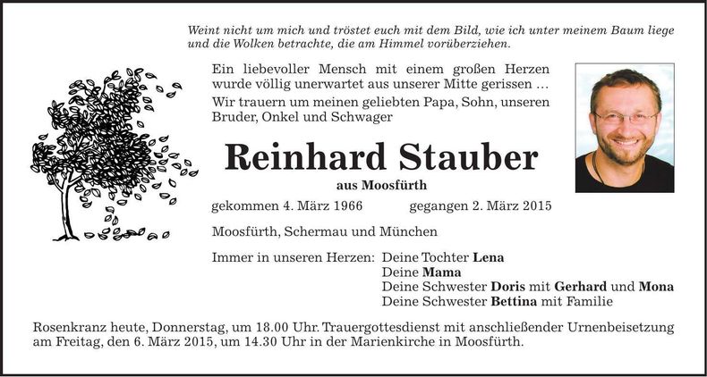 Traueranzeige Reinhard Stauber