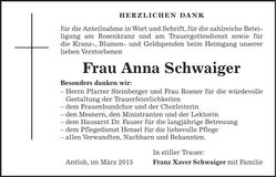 Traueranzeige Anna Schwaiger